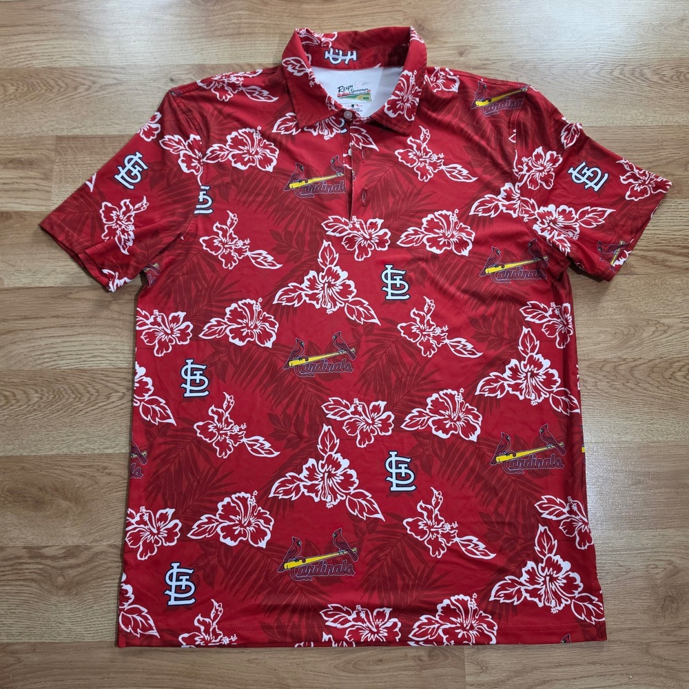 St. Louis Cardinals Reyn Spooner Polo Shirt Mens Medium Red MLB Tropical Floral